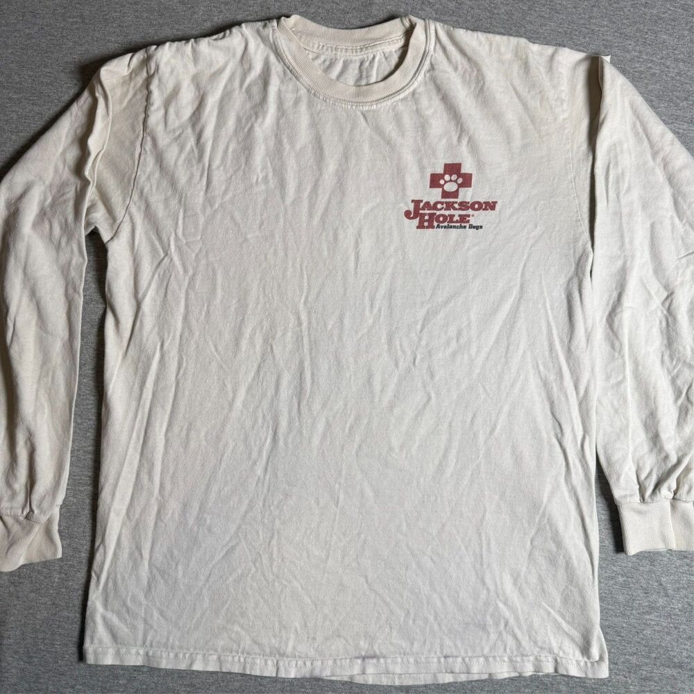 Jackson Hole Ski Patrol Avalanche Dogs Long Sleeve Shirt Mens Small White